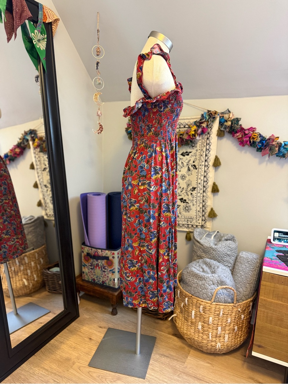 NATURAL LIFE Red Floral Dress with Blue Accents - Picture 3 of 6